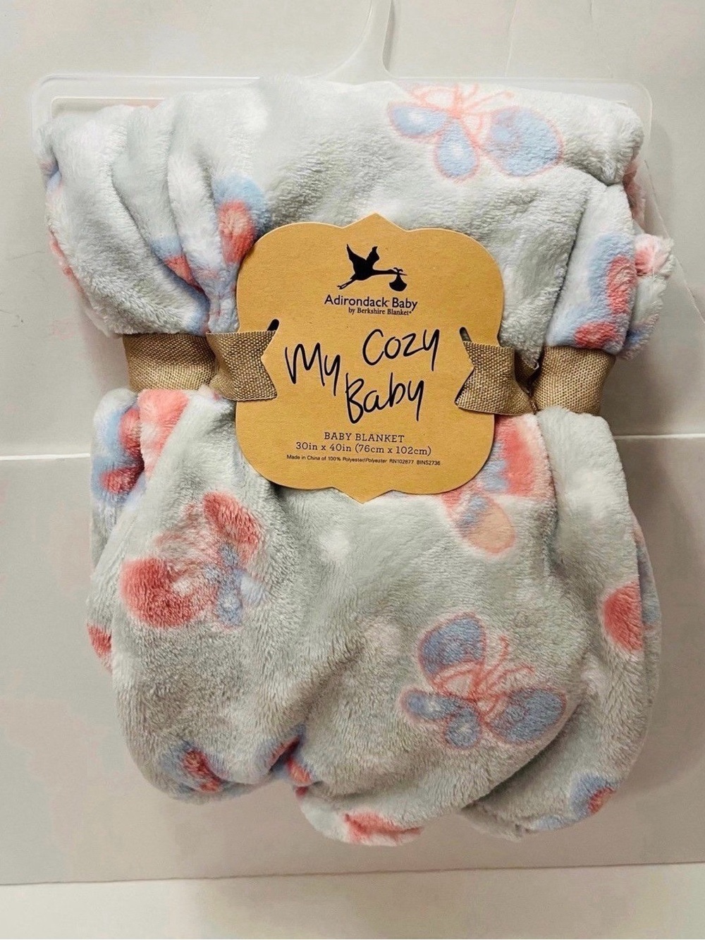 Adirondack Baby by Berkshire My Cozy Baby Blanket Blue Gray with Butterflies